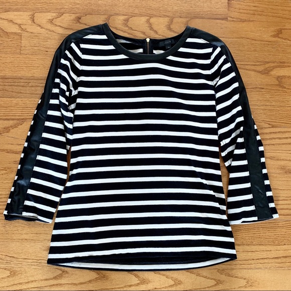 J. Crew Tops - J. Crew Striped Tee with Faux Leather Trim Detail
